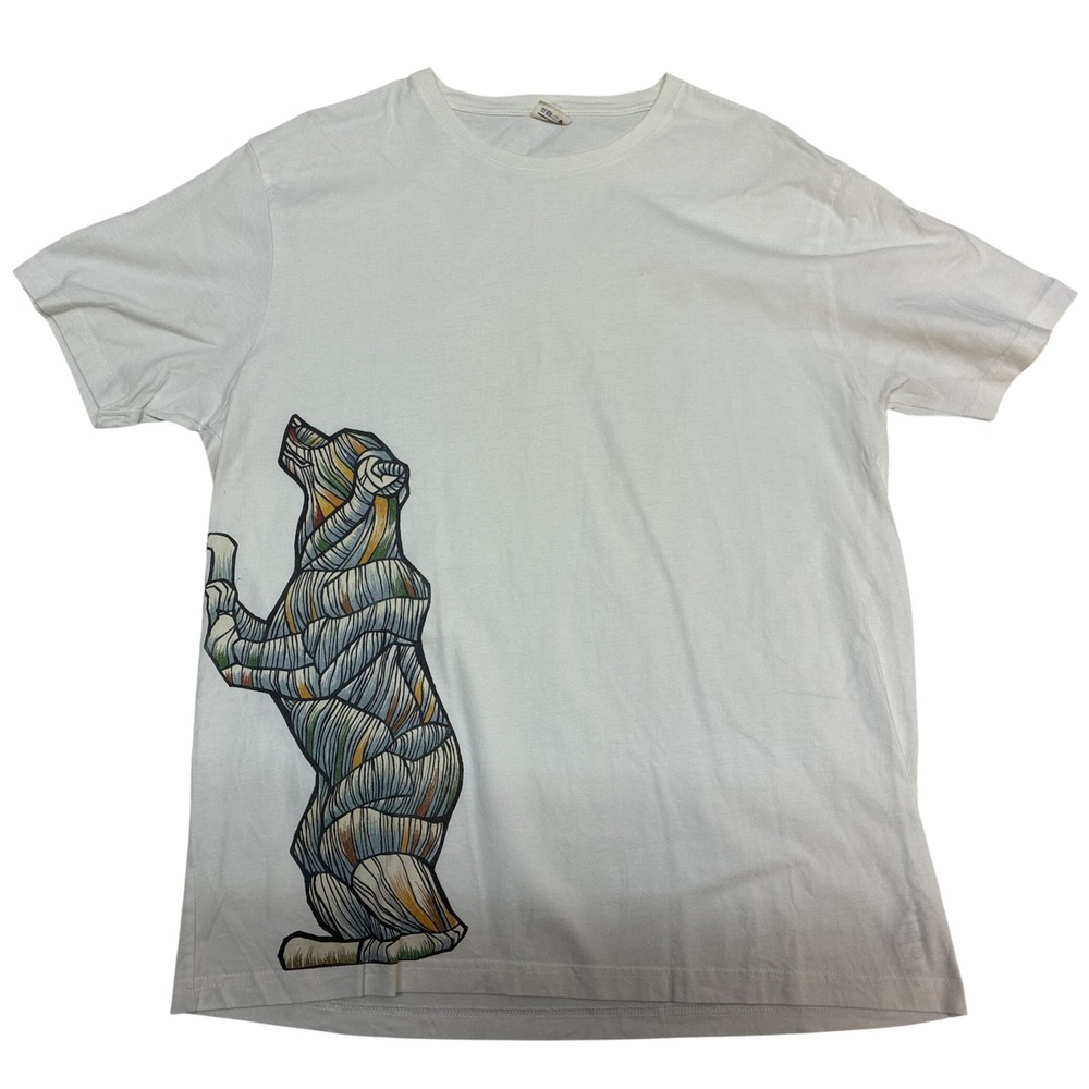 Typographia Mens XL White Geometric Bear Graphic Cotton T-Shirt Portugal Art Tee